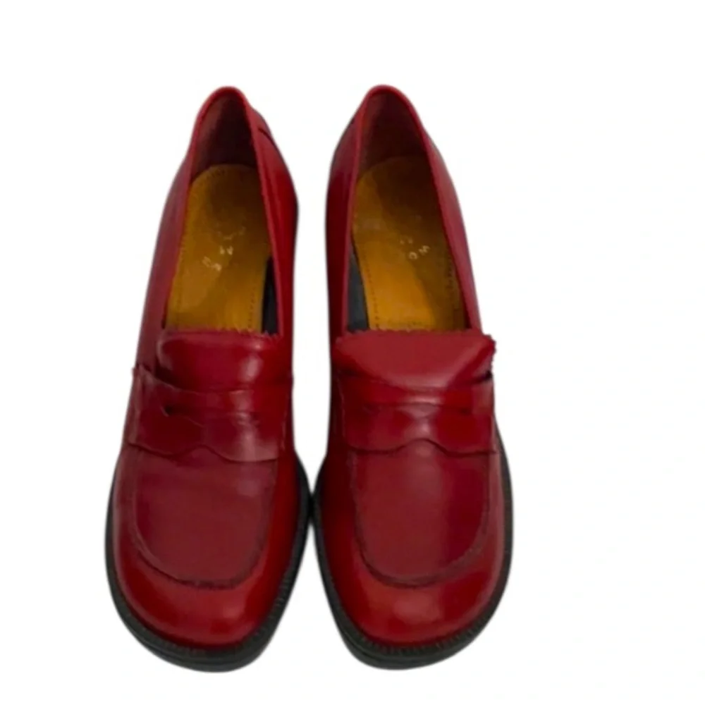 Authentic Donald J. Pliner designer red leather wedge loafers Sz 7.5